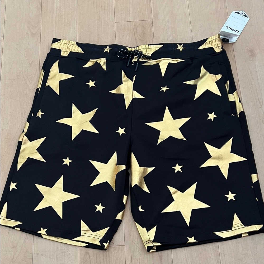 Diesel Men's Black and Gold Star Athletic Shorts